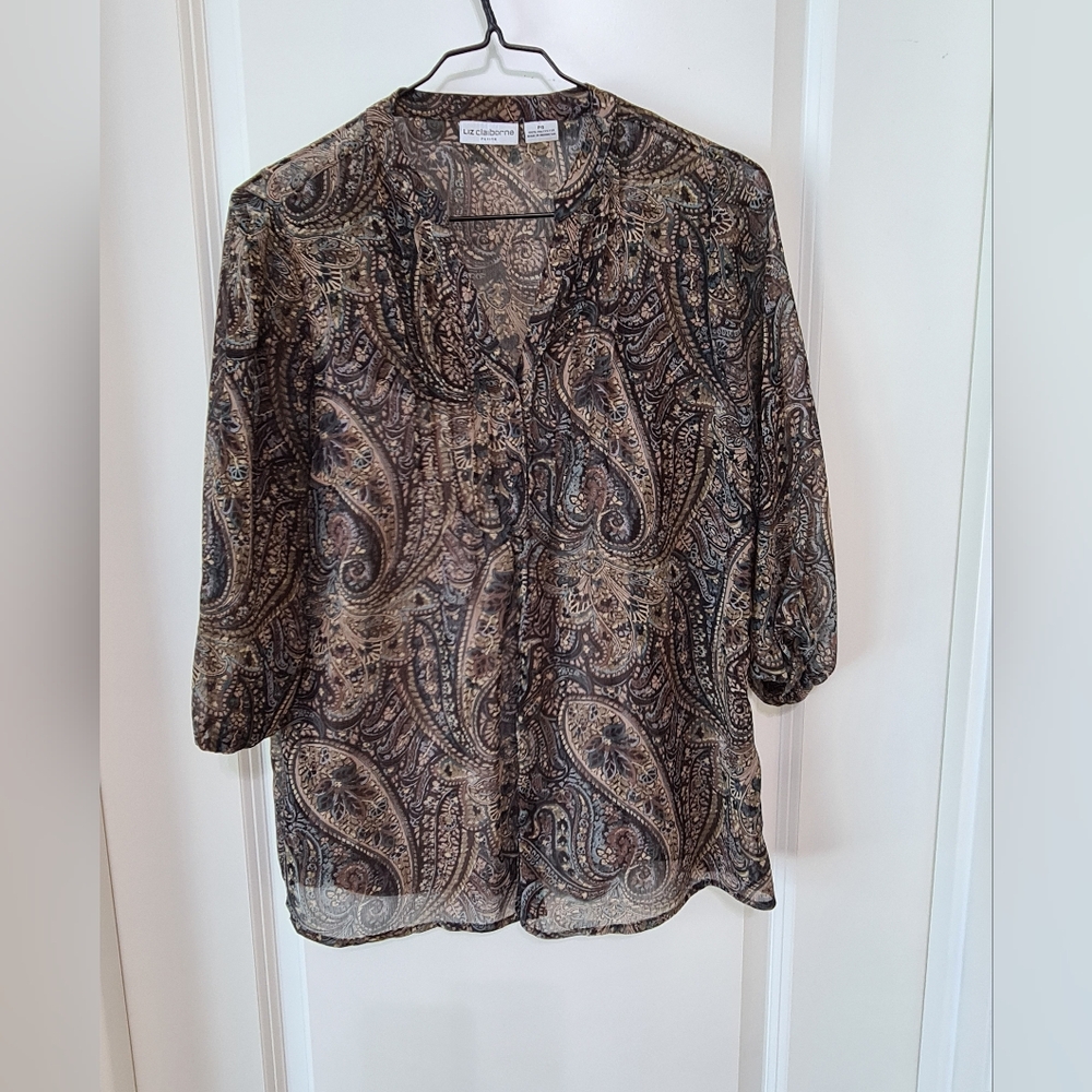 Liz Claiborne Paisley Long sleeve blouse,    PS